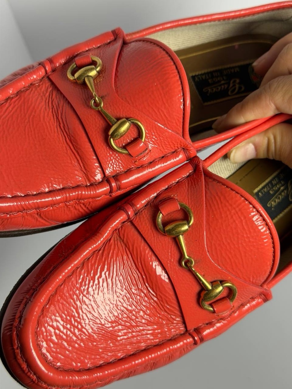 Vintage Gucci Horsebit Vibrant Salmon Red Colored Leather Loafers Size 36 - Picture 7 of 10